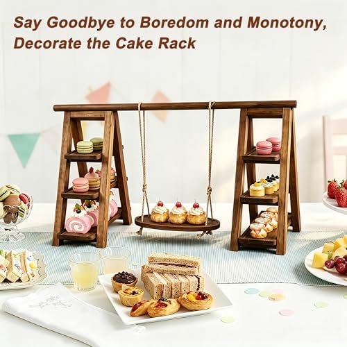 3-Tier Ladder Cupcake Display Stand Foldable Rustic Dessert Table Serving Tray Wooden Snack Platter Tower Food Holder for Cake Donut Fruit Cookie Party Wedding Birthday Baby Shower - Image 3