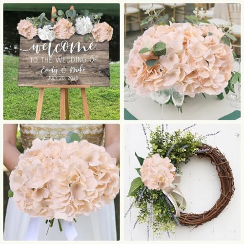 AVIVIHO 65pcs Fake Flowers Champagne Hydrangea Artificial Flowers Bulk (Not Squished, No Steaming Need) Silk Flowers with Stems for Wedding Decor,Home,Baby Shower,Table Centerpieces Decoration - Image 3