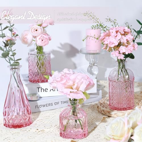 TBWIND Pink Glass Bud Vase Set of 24, Small Flower Vases - Image 5