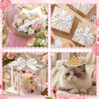 Zeyune 114 Pcs Flower Bouquet Accessories Includes 2 in x 5 Yard Glitter Mother's Day Satin Ribbon, Gold Bouquet Crown, Butterfly Decor and Rhinestone Flower Pin for Birthday Wedding Baby Shower - Image 2