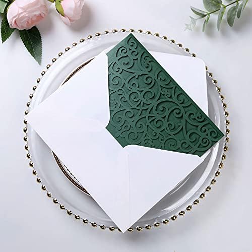 PONATIA 5.12 x 7.2 Emerald Green Laser Cut Invitation Cards, 20PCS Tri-Fold 5 x 7 Trifold Wedding Invitation Cards Pockets with Envelopes for Wedding Bridal Shower Engagement Birthday Quinceanera - Image 6