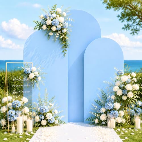 Baby Blue Arch Cover 7.2ft 6.6ft 6ft Spandex Arch Backdrop Cover Set of 3 Blue Arch Covers Stretchy Backdrop Bridal Baby Shower Boy Birthday Party Wedding Balloon Arch Backdrop Stand Cover - Image 5