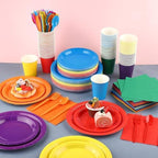 Kochorie 504 Pcs Rainbow Party Supplies Set, Colorful Disposable Paper Tableware Set 7 inch & 9 inch Plates Cups Napkins Cutlery for Birthday Baby Shower Rainbow Neon Party Decorations, Serve 72 - Image 4