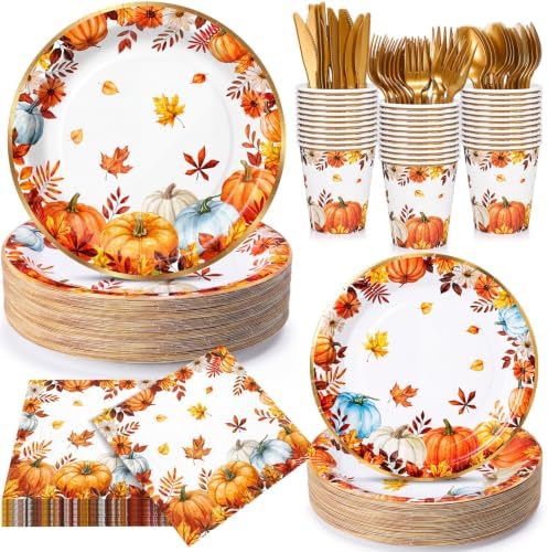 210 Pcs Fall Paper Plates Napkin Thanksgiving Party Supplies for 30 Guests by Honeydak