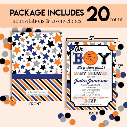 Amanda Creation Custom Baby Shower Invites Baby Boy Basketball Baby Shower Invitations 20 5x7 Custom Personalized Basketball Invites With Envelopes - Image 4