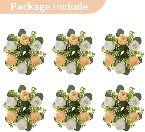 NUPTIO Small Flower Rings for Centerpieces: 9.05 Inch Champagne & White Candle Wreath for Wedding Party Christmas Table Decorations - Spring Summer Front Door Porch Decor 6 Pcs - Image 6