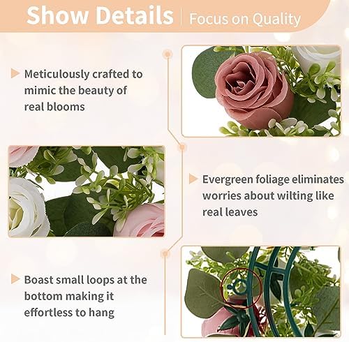 NUPTIO Flower Wedding Centerpieces for Tables: 10 Pcs 14 inch Diam Large Dusty Rose & White Artificial Flowers Fake Roses Candle Rings Wreaths Spring Summer Wreath for Front Door Weddings Party - Image 5