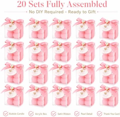 20 Set Fully Assembled Small Bubble Candles Elegant Baby Shower Favors Bulk Set with Decorative Ribbons Thank You Cards for Baby Shower Guest Gifts (20, Pink Bear) - Image 3