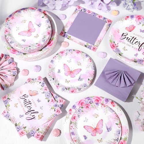 Funnymoom 200 Pcs Butterfly Baby Shower Decorations Paper Plates Serve 50 - Image 6
