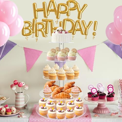 YestBuy 5 Tier Round Acrylic Cupcake Tree Tower Display Stand Display for Pastry Wedding Birthday Party (5 Tier Round (4" Between 2 Layers)) - Image 2