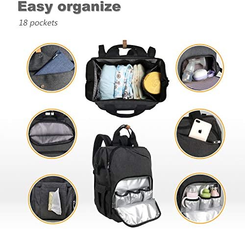 Hap Tim Diaper Bag Backpack,Large Capacity Travel Back Pack Maternity Baby Nappy Changing Bags, Double Compartments with Stroller Straps,Waterproof,Black (US7340-DG) - Image 3