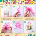 Funnymoom 24 Pcs Basket for Gifts Empty Pastel Plaid Gift Basket Empty to Fill with Handle, Transparent Bag and Bow for Summer Wedding Birthday Tea Party Favor Supply, 9.8x6.5'' - Image 4