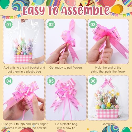 Funnymoom 24 Pcs Basket for Gifts Empty Pastel Plaid Gift Basket Empty to Fill with Handle, Transparent Bag and Bow for Summer Wedding Birthday Tea Party Favor Supply, 9.8x6.5'' - Image 4