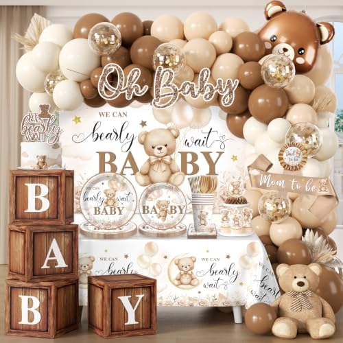 Cocomigo 294pcs Bear Baby Shower Decorations for Girls, Serves 25 by cocomigoPartyHome