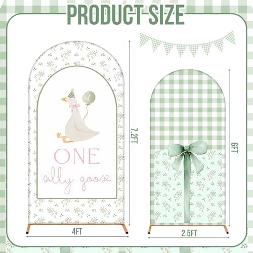Remagr 2 Pcs One Silly Goose Baby Shower Gingham Arch Backdrop Covers - Image 2