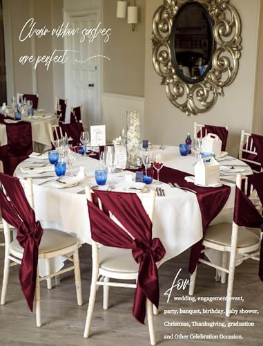 fani 120 PCS Satin Chair Sashes, 7x78 Inch, Burgundy - Image 6