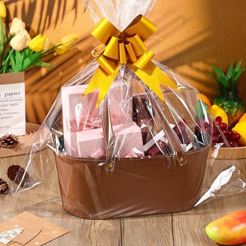 Wonderjune Empty Baskets for Gift Leather Thanksgiving Gift Bags, Brown - Image 6