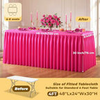 Hot Pink Polyester Table Cloths for Rectangle 4 Foot Tables, 2 Pack Wrinkle Free Tablecloths Stretchy Banquet Ruffle Fitted Table Cover Desk Skirt for Parties Wedding Birthday Baby Shower - Image 5