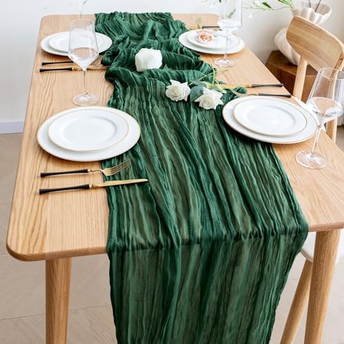 Wokceer Cheesecloth Table Runner Emerald Green 10FT Boho GauzeRunner,12Pack - Image 6