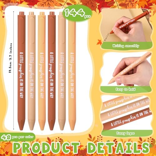 Watersay 144 Pcs Thanksgiving Little Pumpkin Baby Shower Favor Fall Baby Shower Pens Gifts Bulk with a Little Pumpkin Is on The Way Thank You Card for Thanksgiving Gender Reveal Party Supplies Decor - Image 2