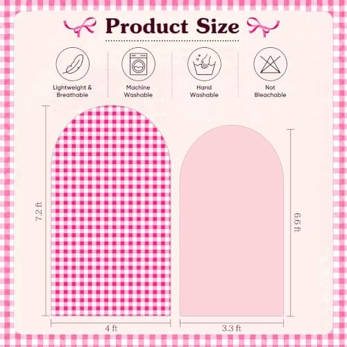 Tegeme 2 Set Gingham Arch Backdrop Cover 7.2ft 6.6ft Arch Cover, Rose Pink - Image 2