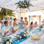 Karenhi 36 Pcs Beach Paper Fans Bulk Blue Coastal Party Folding Hand Fans - Image 5