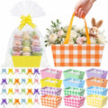 Funnymoom 24 Pcs Pastel Basket for Gifts Empty Pastel Colors Plaid Gift Basket Empty to Fill with Handle, Transparent Bag and Bow for Macaron Wedding Birthday Summer Party Favor Supplies, 9.8x6.5'' by Funnymoom