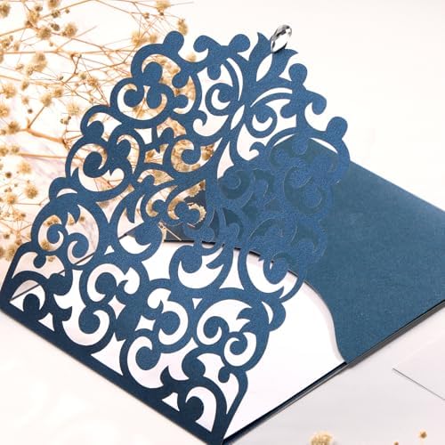 50pcs Wedding Invitation Kit, Navy Blue Laser Cut Invitations with Cards - Image 6