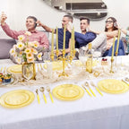 Supernal 102Pcs Yellow and Gold Plastic Silverware Set for Wedding Parties - Image 6