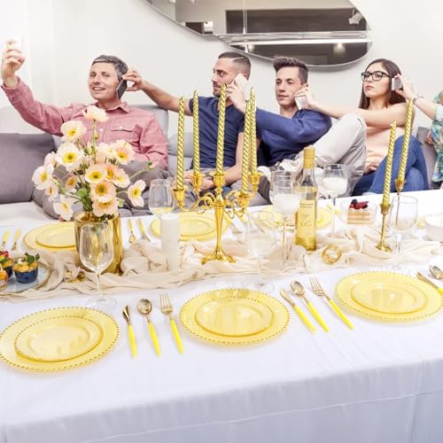 Supernal 102Pcs Yellow and Gold Plastic Silverware Set for Wedding Parties - Image 6