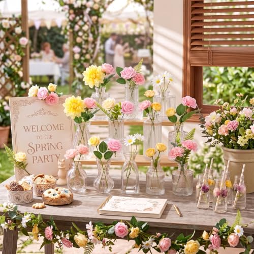 36 Pcs Artificial Flowers Table Centerpiece, Warm Tone, Clear - Image 2