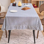 vctops Farmhouse Navy Stripe Ruffle Table Cloth, Boho Cotton Linen Tablecloth, Washable Table Cover for Rectangle Table Baby Shower Kitchen Party Wedding Decor (Navy B,70"x134") by vctops