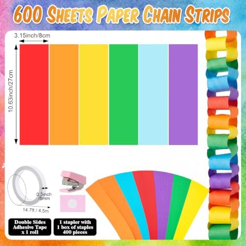 TaoBary Colorful Party Decorations 600 Large Paper Chain, Rainbow, Large Size - Image 4
