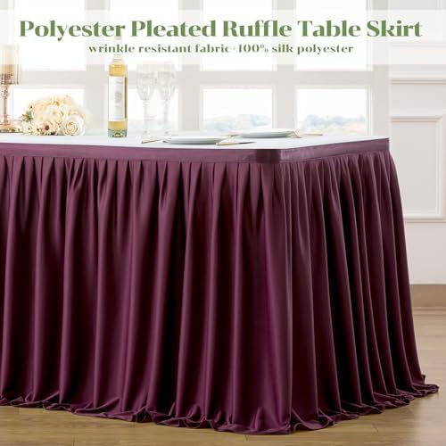 Partisky Burgundy Polyester Table Skirt for Rectangle Tables 14ft, Wrinkle Resistant Pleated Ruffle Table Cloth for Banquet Wedding Trade Baby Shower Display Gift Dining Table - Image 3