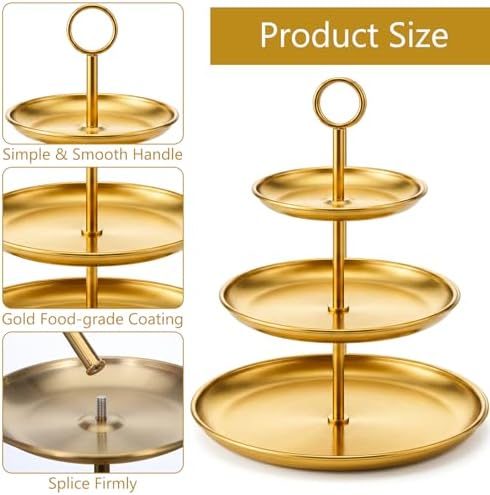 2 Pack Gold Cupcake Stand 3 Tier Stainless Steel Tiered Dessert Stand Display Tower for Wedding Birthday Party Baby Shower Festive Decor - Image 2