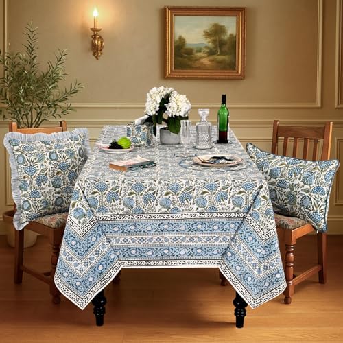 Ridhi Asparagus Green Hand Block Print Cotton Tablecloth 118 x 70 Inch - Image 2