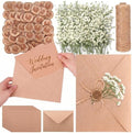Jetec 50 Set Rustic Wedding Invitation Kits, 5 x 7 Inch Blank Kraft Envelope& Cards, Gold Wax Seals Stickers, Dried Baby's Breath Flowers & Rope, DIY Invitation Accessories for Wedding Bridal Shower by Jetec