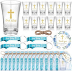 Funnymoom 50 Sets Baptism Favors, God Bless Shot Glasses with Keychains by Funnymoom