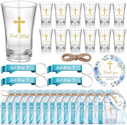 Funnymoom 50 Sets Baptism Favors, God Bless Shot Glasses with Keychains by Funnymoom