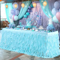 Partisky Aqua Blue Tulle Curly Willow Table Skirt for Rectangle Table 17ft, Ruffle Tutu Table Cloth for Boys Baby Shower,Birthday Party Candy Cake Tables by Partisky