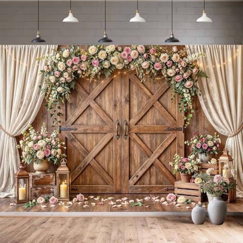 10x10ft Wedding Backdrop Rustic Floral Flower Wooden Wall Backdrop Bridal Baby Shower Ceremony Photography Background Shabby Chic Countryside Western Anniversary Wedding Party Birthday Photo Prop - Image 3