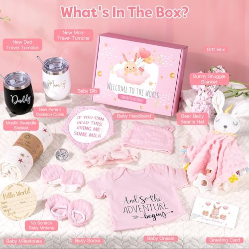 Baby Gift Set, Baby Girl Gifts, New Mom Gifts for Women, New Parents Gifts for Couples w/New Mom and Dad Tumbler Newborn Essentials for Gender Reveal, Baby Shower Pregnancy Gifts for First Time Moms - Image 2