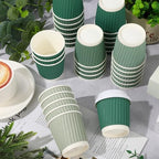 Whaline 100 Pcs Sage Green Disposable Espresso Cups with Lids 4 Oz Gradient Green Paper Cups Corrugated Ripple Wall Insulated Hot Cup for Home Office Party Supplies - Image 3