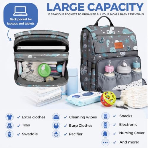 PILLANI Baby Diaper Bag Backpack - Backpack Diaper Bag w/Large Capacity - Baby Shower Gifts - Waterproof Travel Diaper Bags w/Changing Pad, Insulated Bottle Holders, Padded Straps - Baby Boy Stuff - Image 2