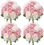 48 PCS Dusty Pink & Champagne Roses Artificial Flowers,Silk by DIYDOFUN
