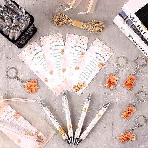 145 Pieces Baby Shower Favors for Guest Brown Teddy Bear Ballpoint Pens and Keychains Gifts Bulk Retractable Baby Shower Pens Gender Reveal Greeting Cards Souvenirs Prizes Party Favors - Image 4