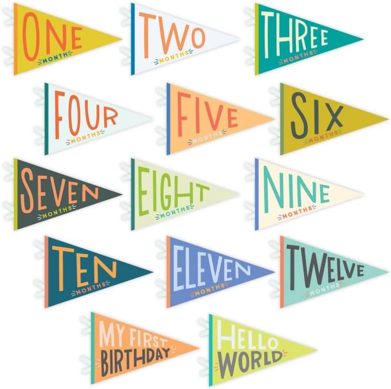Lucy Darling Petit Milestone Pennants – Baby Monthly Milestone Pennant Flags – Newborn Photo Props & Felt Nursery Decor – Keepsake Banner Set for Baby Photos – Little Kaleidoscope by LucyDarling