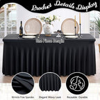 Spandex Tablecloth 8FT Rectangle Table Cover 4 Pack Black Wrinkle-Free - Image 3