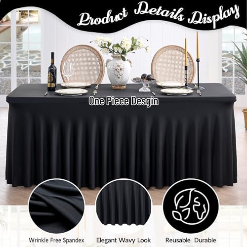 Spandex Tablecloth 8FT Rectangle Table Cover 4 Pack Black Wrinkle-Free - Image 3