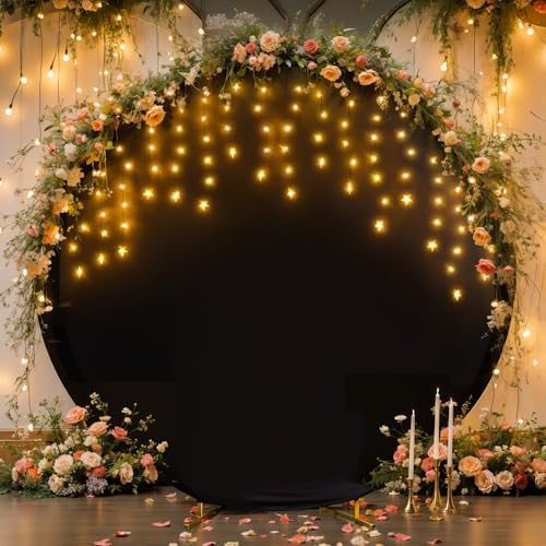 7.2 FT Black Round Backdrop Cover with Lights String for Circle Arch Stand Circle Backdrop Covers with LED Fairy Lights for Wedding Arch Baby Shower Birthday Party Photo Shoot Photography Background by Suppromo